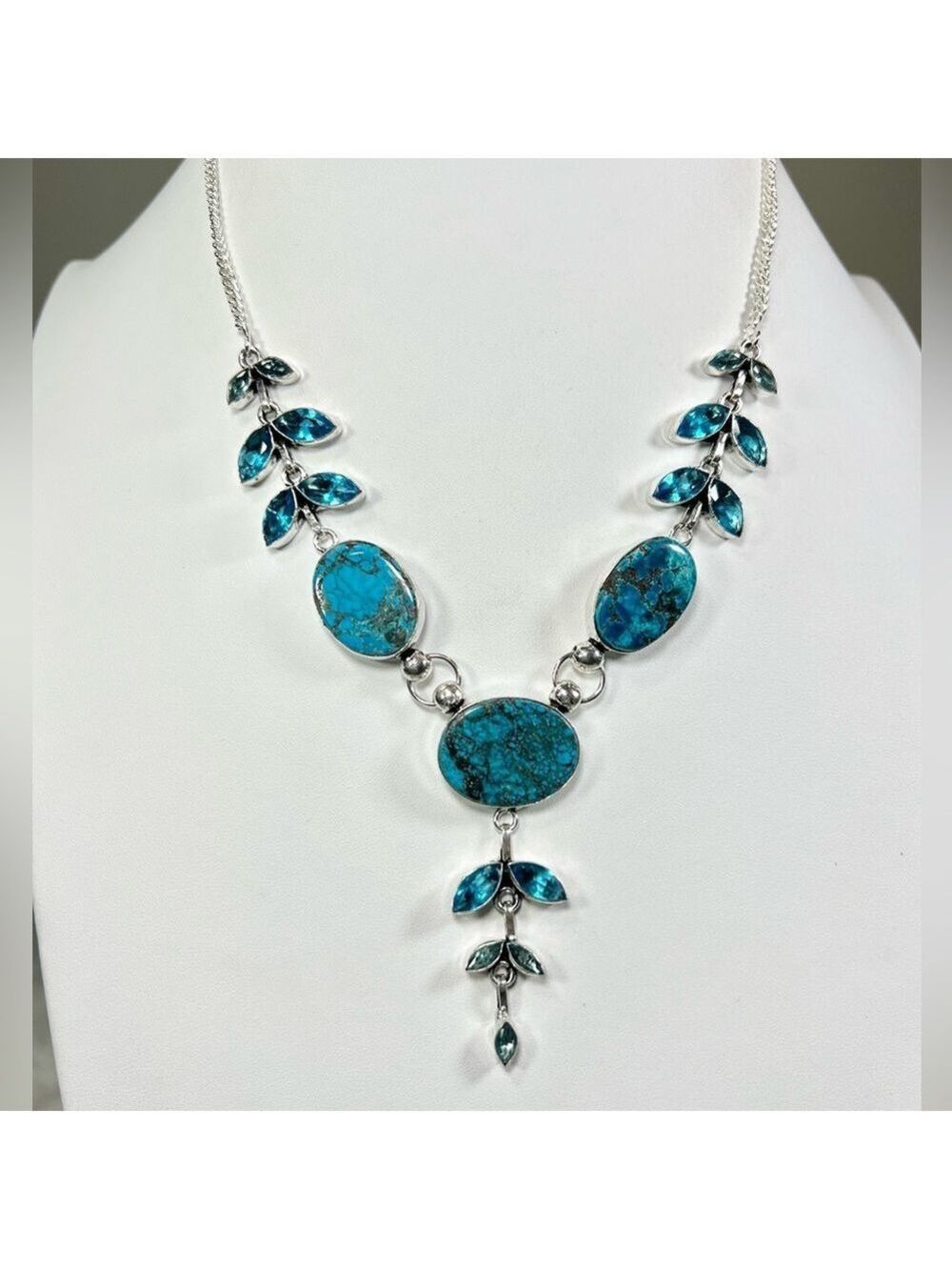 Turquoise Blue Topaz 925 Gemstone Necklace & Earrings - Picture 3 of 10